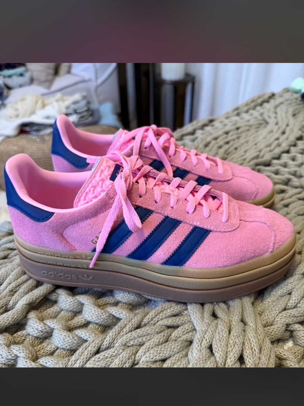 Pink platform Adidas gazelle sneakers